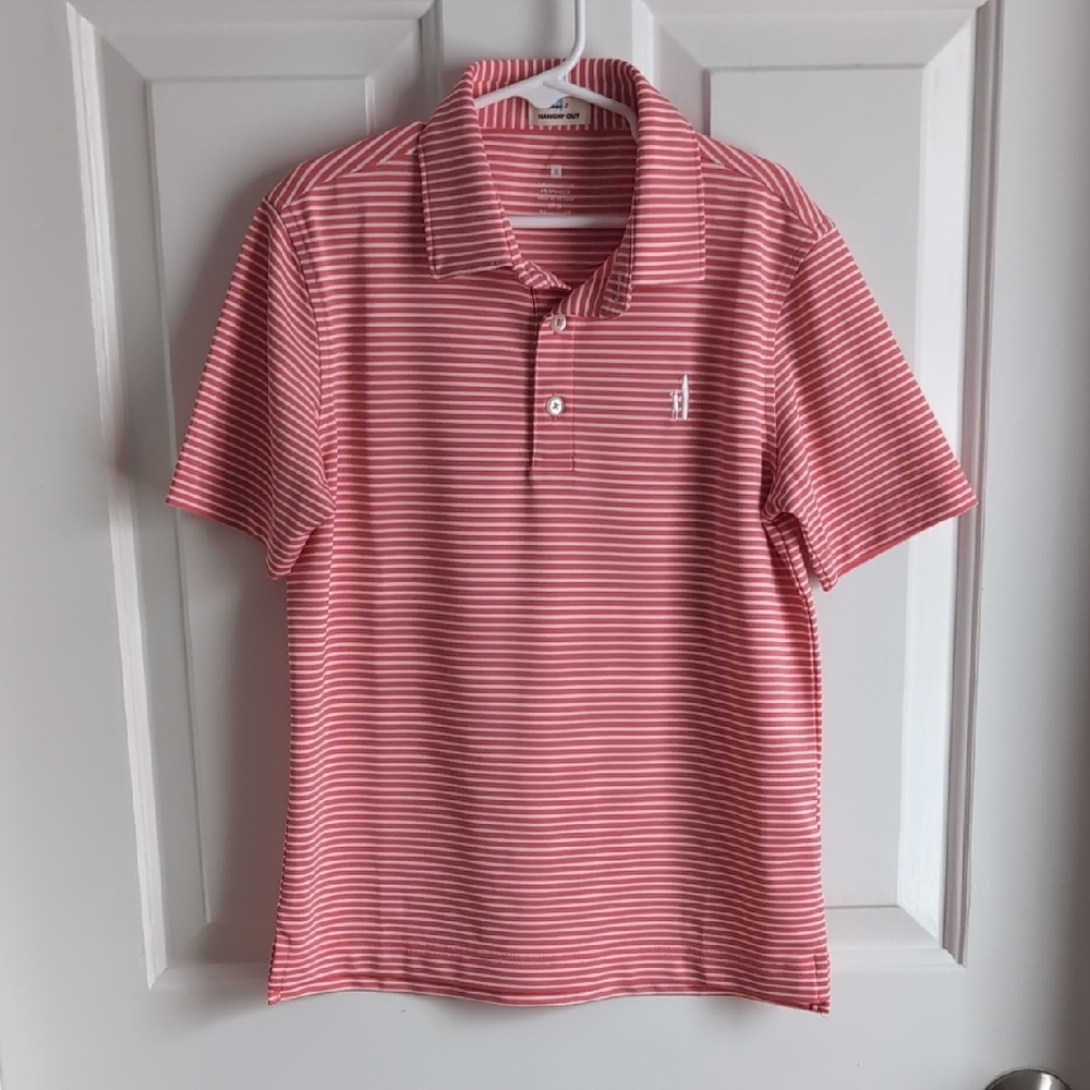 Johnnie-O Pink and White Striped Polo